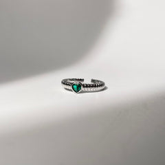 Emerald Heart Silver Ring