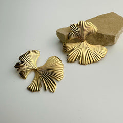 Textured Gold Lotus Earrings