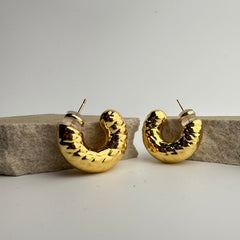 Ridge-Patterned Hoops Earrings