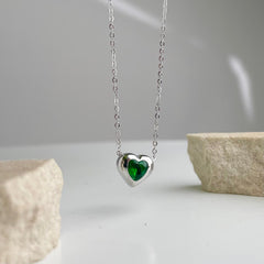 Gem Heart Necklace- Silver