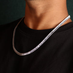 Baguette Tennis Chain In White Gold - 6mm - Local Pitara