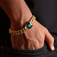 Emerald Pave Cuban Gold Bracelet - Local Pitara