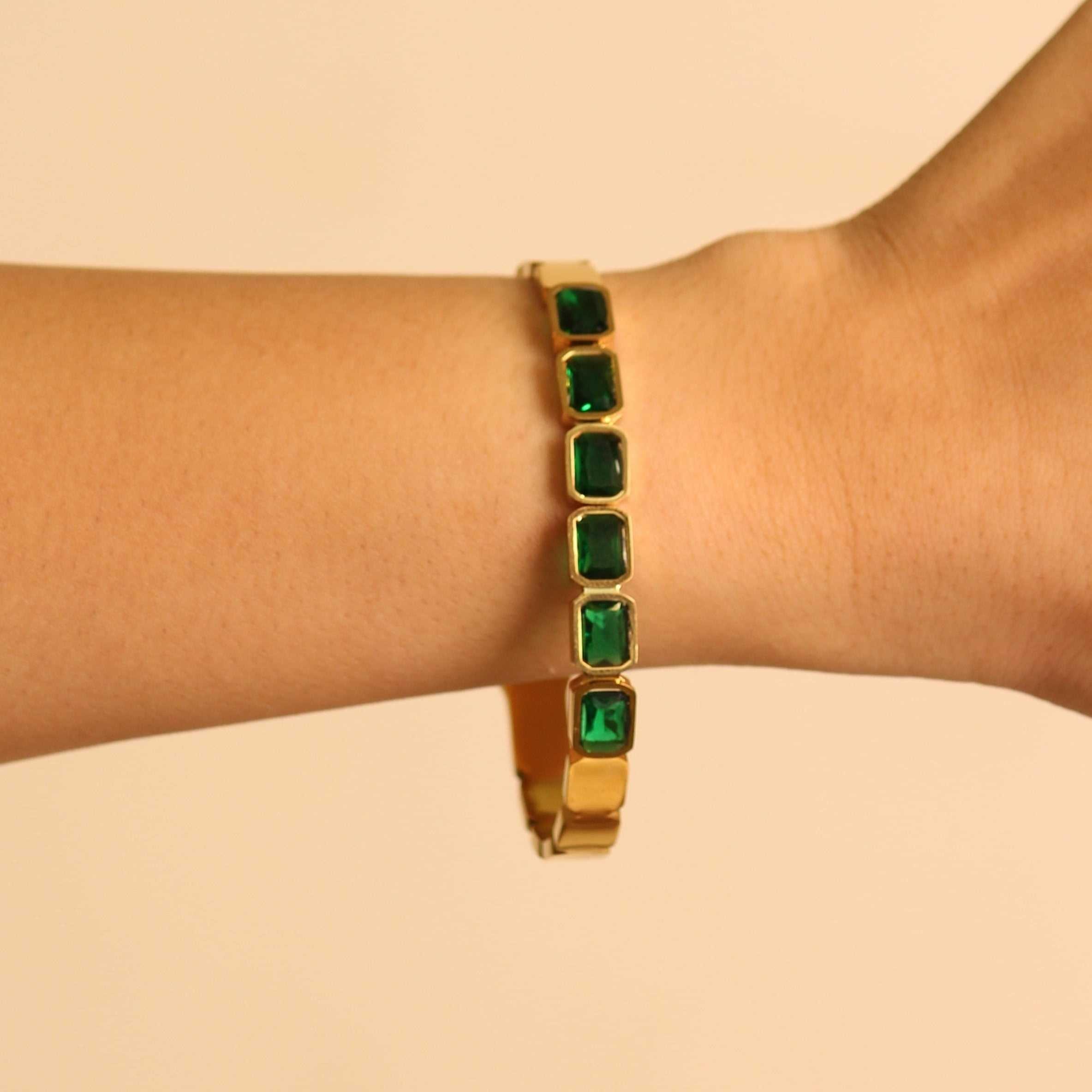 Emerald Stone 18K Gold Plated Kada - Local Pitara