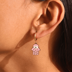 Pink Hamsa Earrings