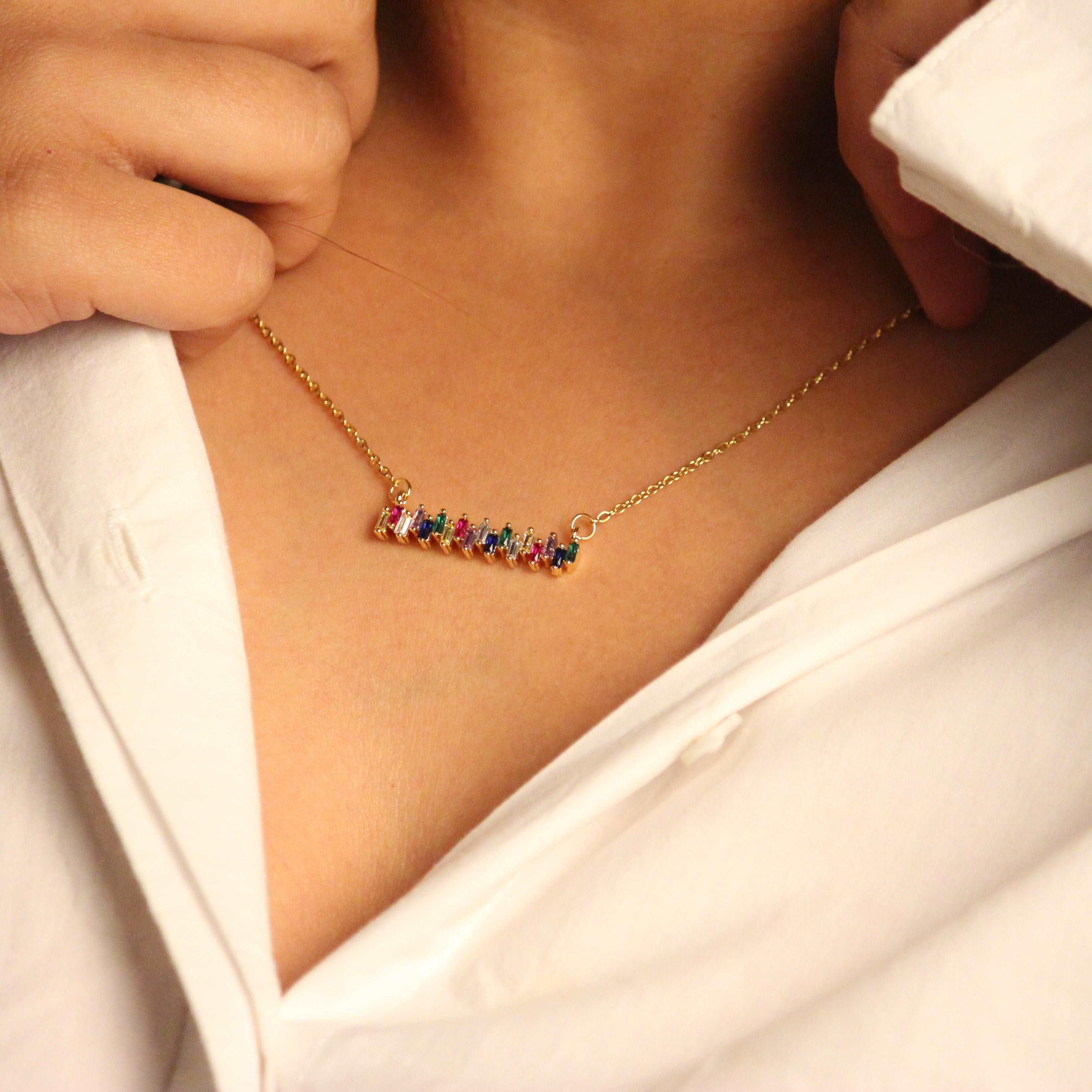 Multicolour Baguette Stainless Steel Necklace - Local Pitara