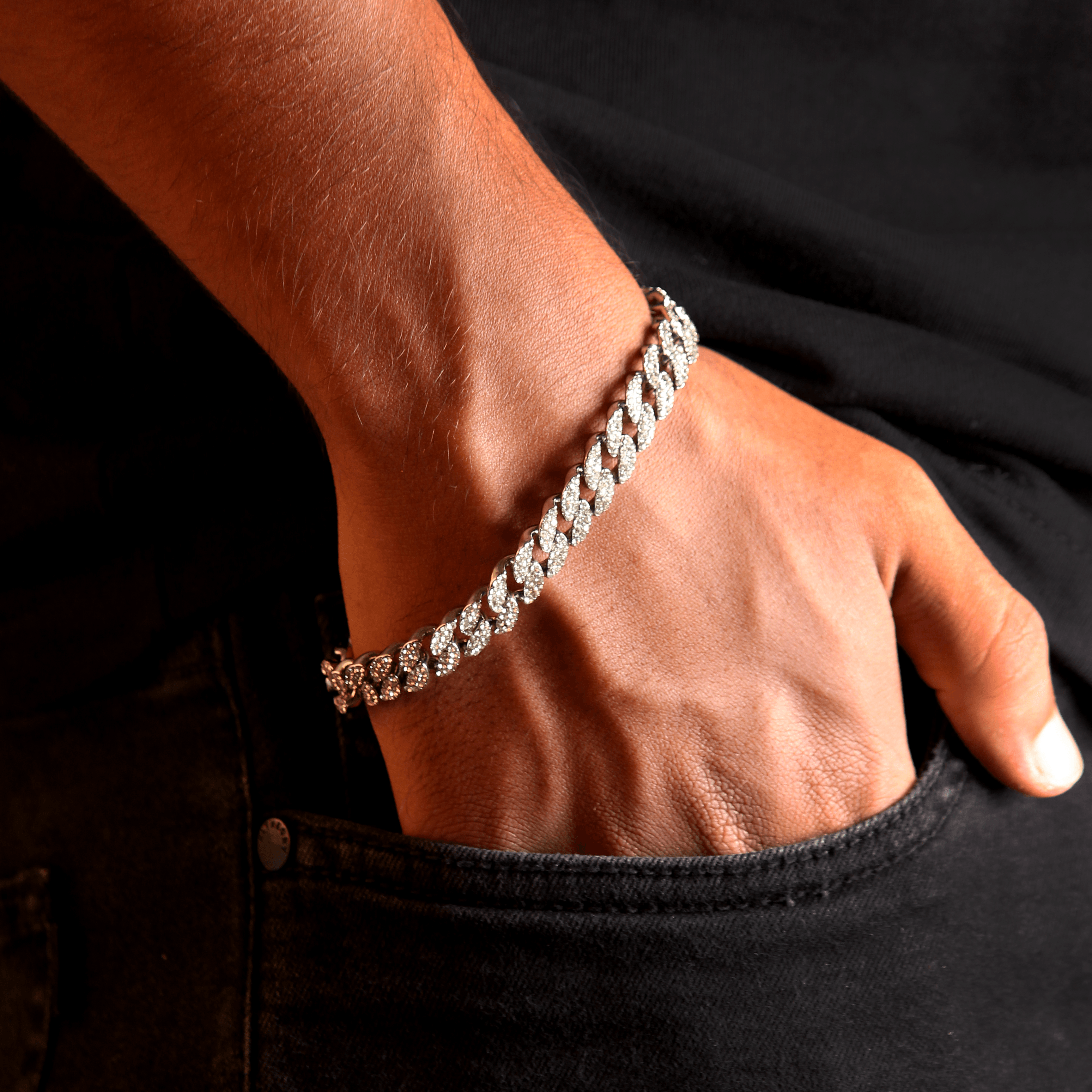 Pave Cuban Thin Silver Bracelet - Local Pitara