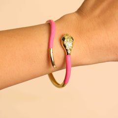 Pink Oil Drip Rhinestone Snake Cuff Kada - Local Pitara