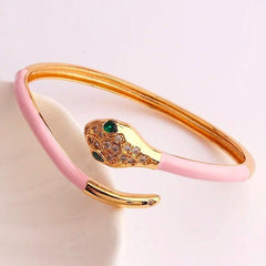 Pink Oil Drip Rhinestone Snake Cuff Kada - Local Pitara