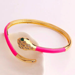 Pink Oil Drip Rhinestone Snake Cuff Kada - Local Pitara