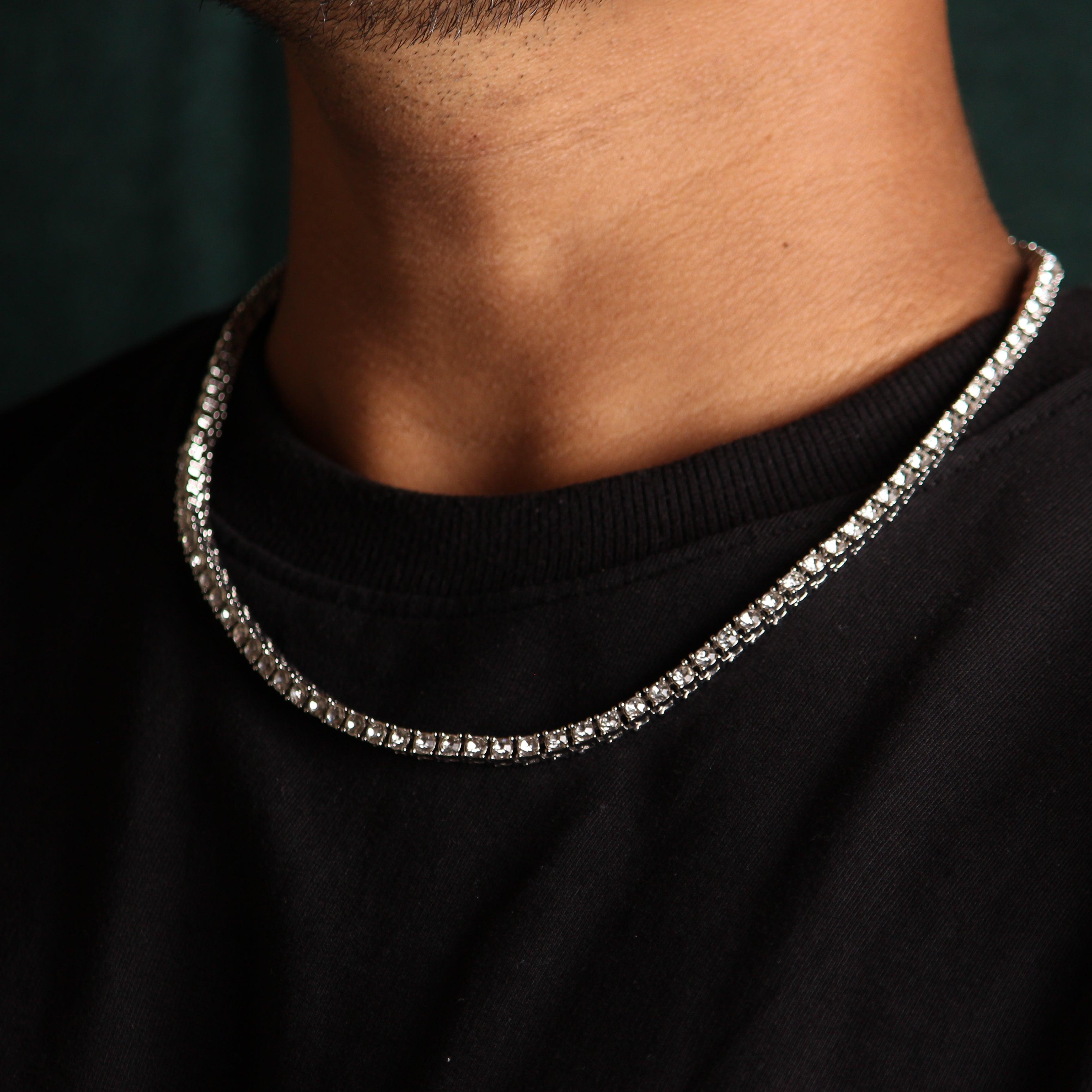 Round Cut Tennis Chain In White Gold - 5mm - Local Pitara