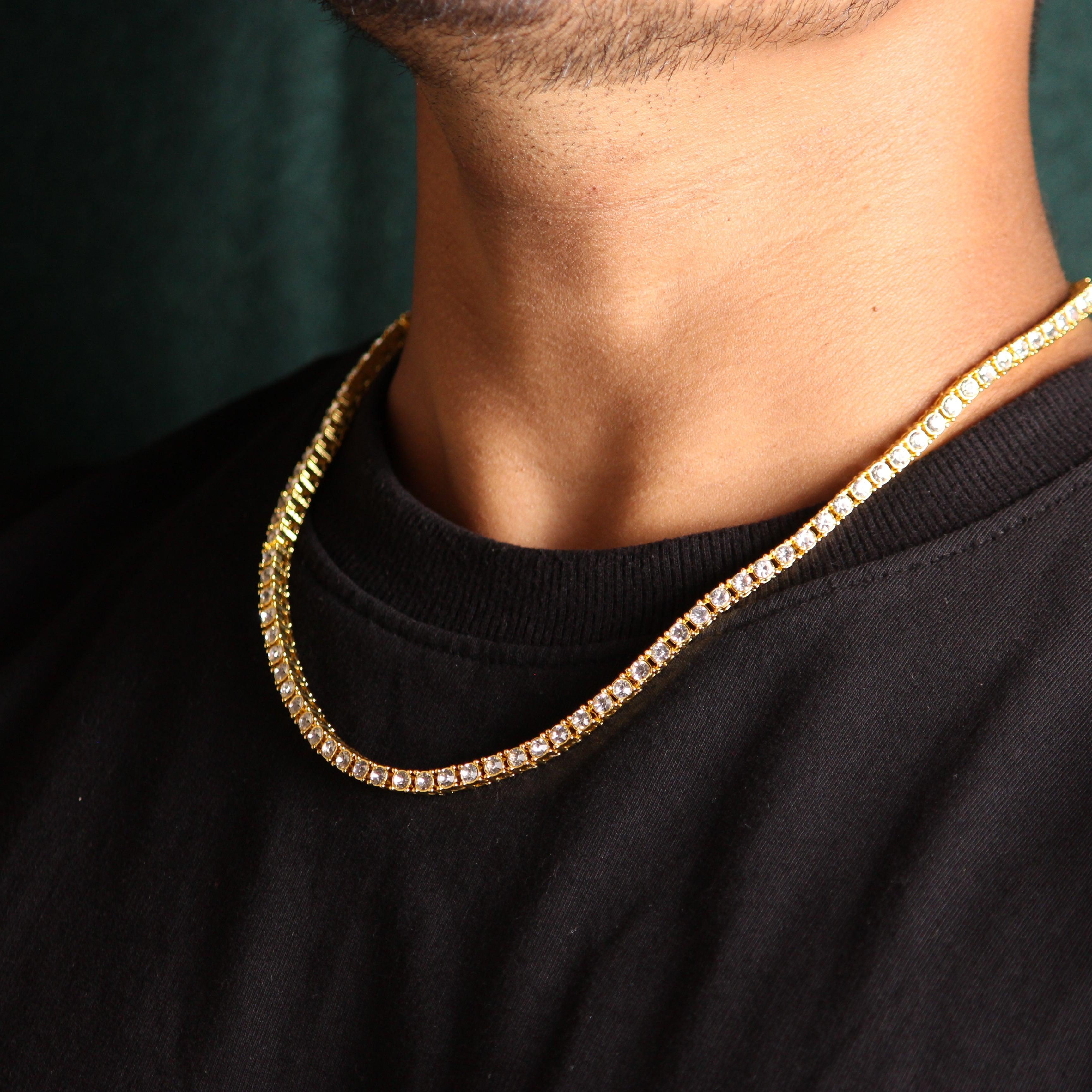 Round Cut Tennis Chain In Yellow Gold - 5mm - Local Pitara