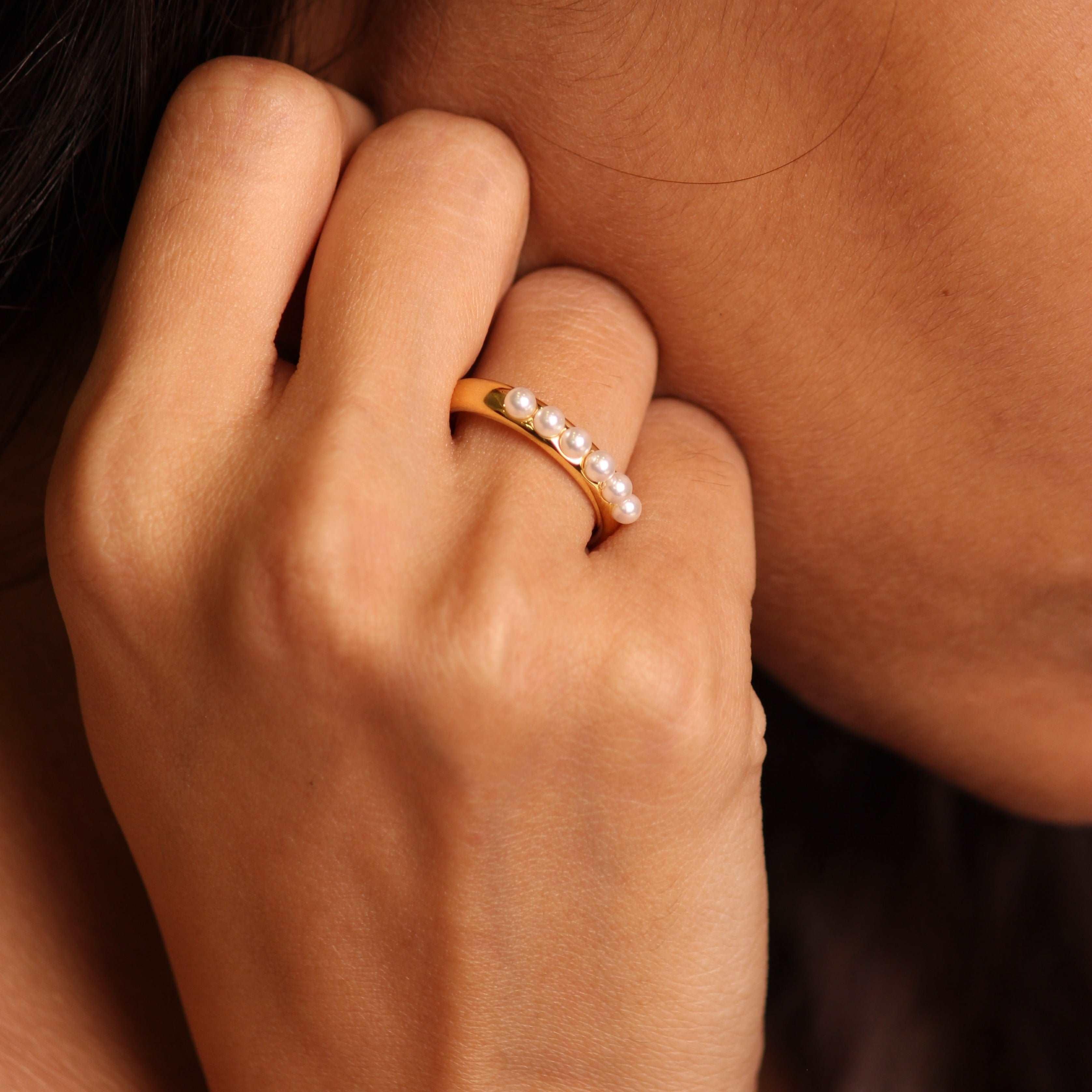 Satin Sea 18kt Gold Plated Pearl Ring - Local Pitara